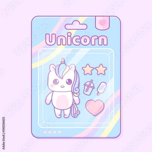 cute unicorn toy in blister packaging design