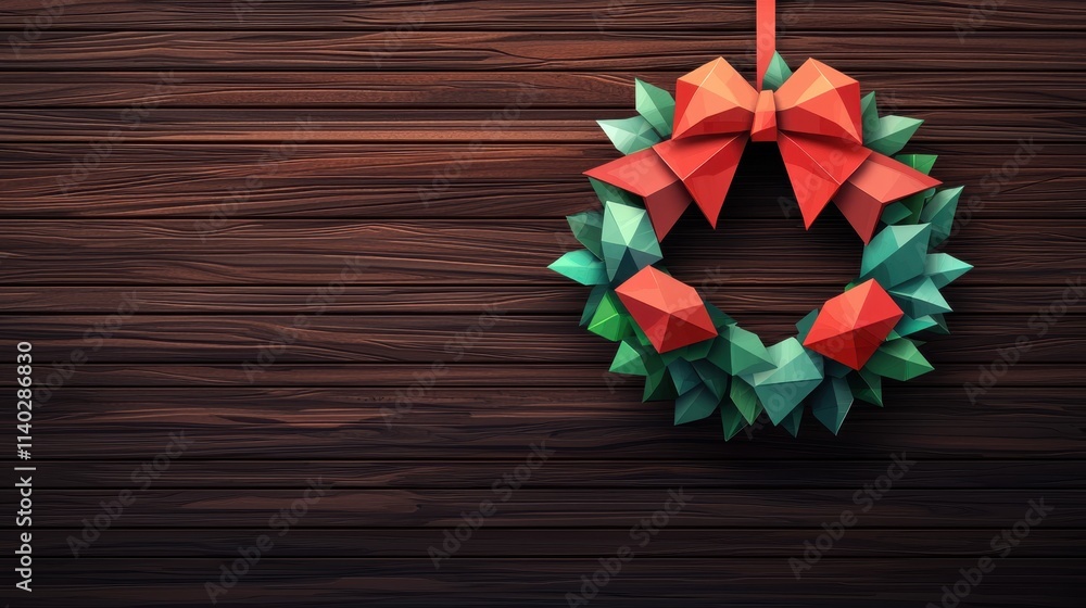 Geometric Christmas Wreath on Wood Background Geometric Christmas Wreath on Wood Background
