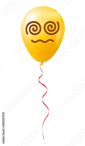 Emoji balloon with spiral eyes face Yellow emoji smile