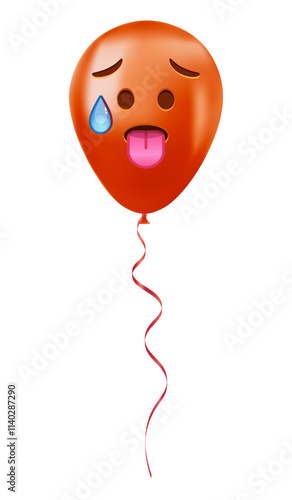Emoji balloon with sweaty face Red emoji smile