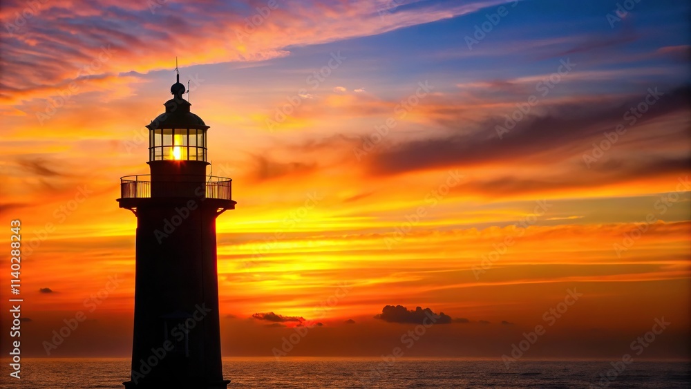 Silhouette lighthouse against sunset sky Silhouette lighthouse against sunset sky