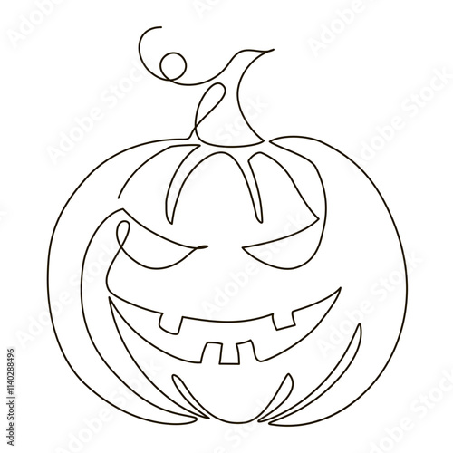 Halloween Pumpkin spooky jack o lantern. Continuous line drawing of Halloween pumpkin. Vector illustration. One line art style.