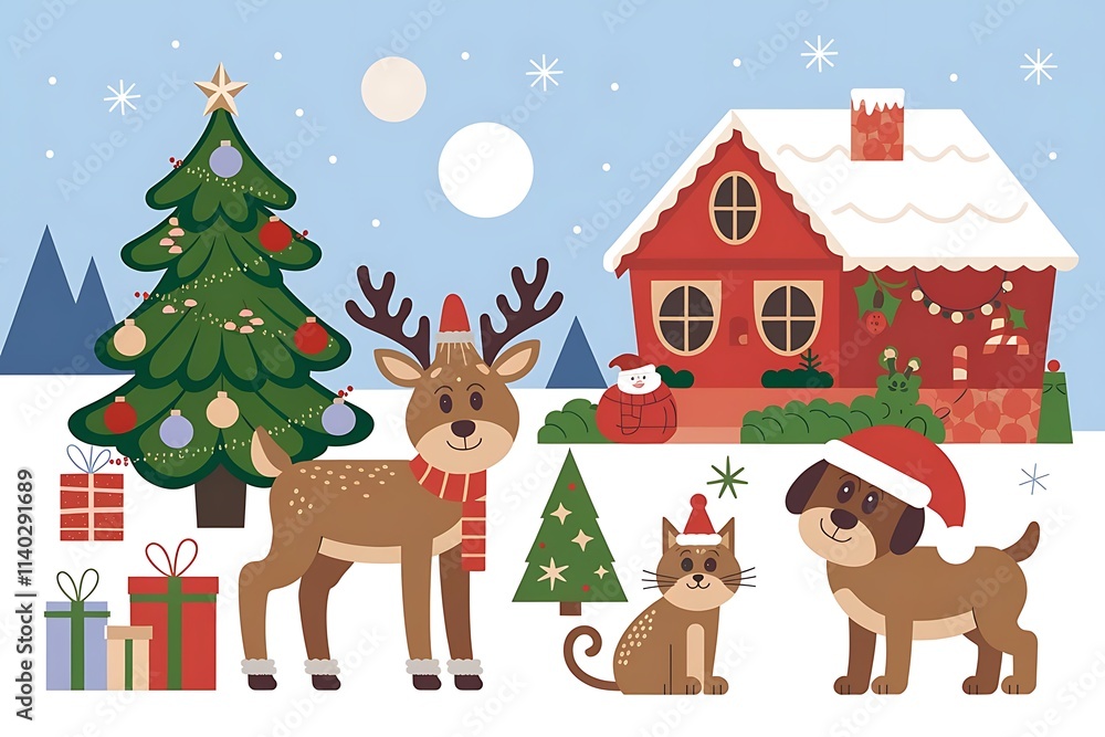 The scene rustic of a house in a pine grove is snowing. Snow fall in a scenery. Artwork for Greeting card, banner, poster and website
The scene rustic of a house in a pine grove is snowing. Snow fall in a scenery. Artwork for Greeting card, banner, poster and website