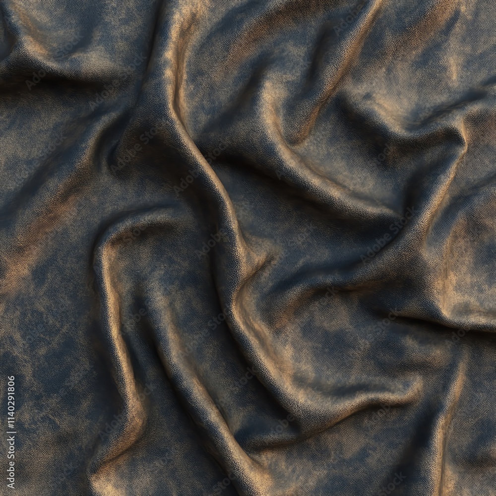 Textured leather fabric with wrinkles, showcasing rich brown tones, ideal for backgrounds.