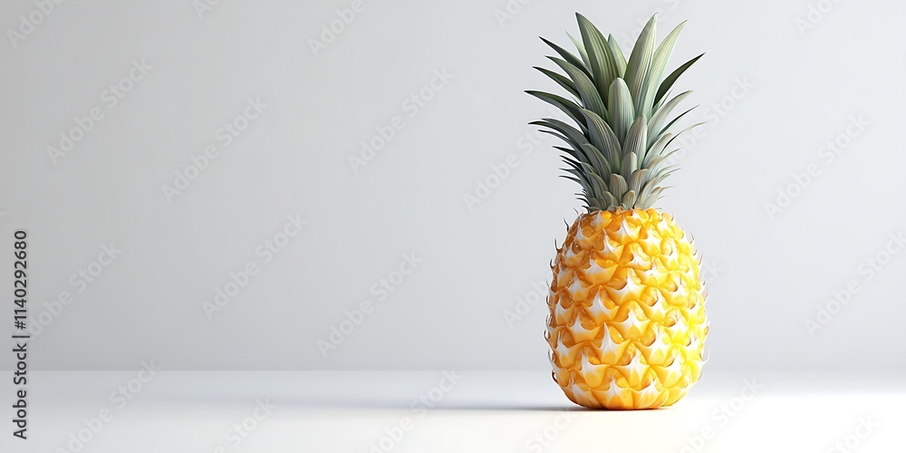 Fresh Pineapple with a Green Crown on White Surface Fresh Pineapple with a Green Crown on White Surface
