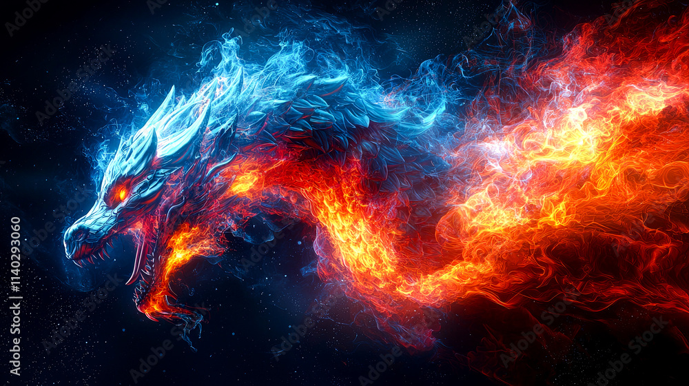 Fiery dragon made of ice and fire. Fiery dragon made of ice and fire.