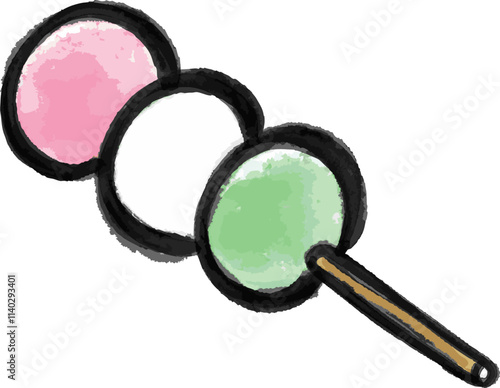団子の水墨画風ベクターイラスト