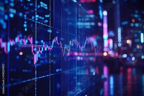 Futuristic Cityscape Background with Glowing Lines and Data Display