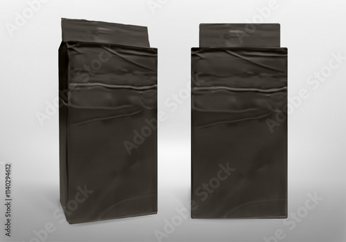 Two black color coffee packaging . Mockup. Realistic coffee packaging 3d on the white background