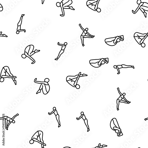 yoga exercises sport health vector seamless pattern thin line illustration