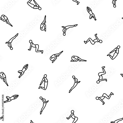 yoga exercises sport health vector seamless pattern thin line illustration