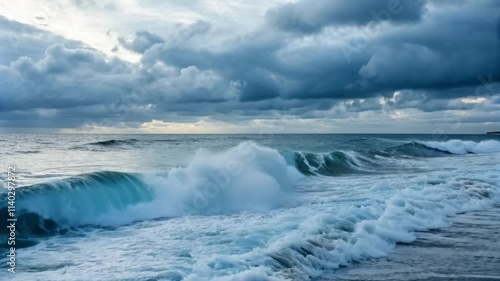 Wallpaper Mural Blue Ocean Waves Under Cloudy Sky Torontodigital.ca