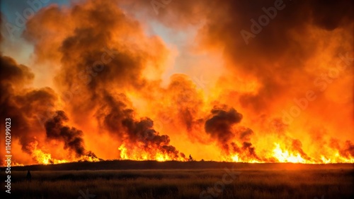 Silhouette of fire burning in the Flint Hills of Kansas