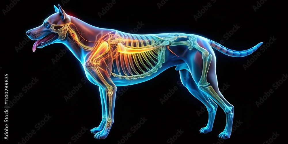 Canine Anatomy Night Photography: Internal Organs Illuminated, X-Ray Style Dog, Pet Medical Illustration, Veterinary Science, Animal Biology Canine Anatomy Night Photography: Internal Organs Illuminated, X-Ray Style Dog, Pet Medical Illustration, Veterinary Science, Animal Biology
