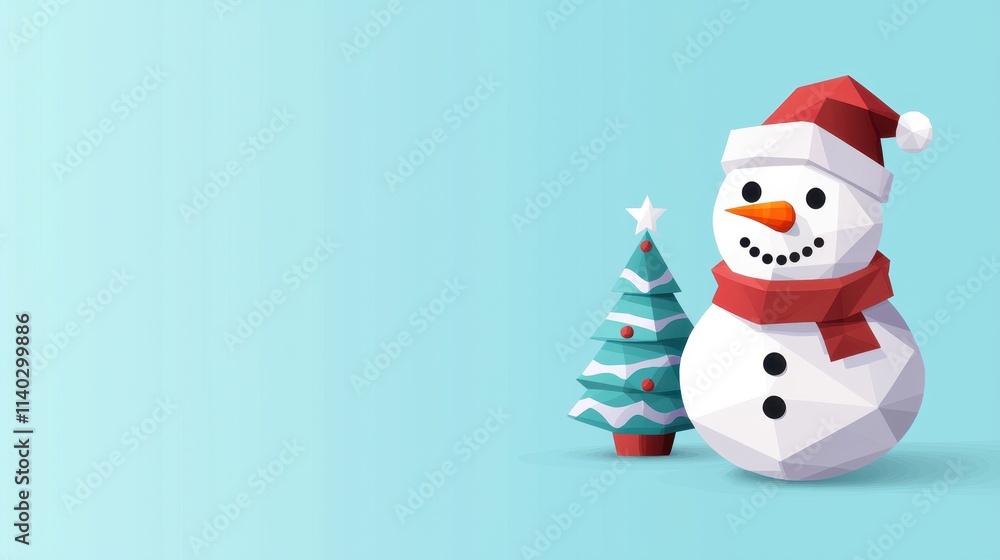 Low Poly Snowman Tree Christmas Scene Low Poly Snowman Tree Christmas Scene