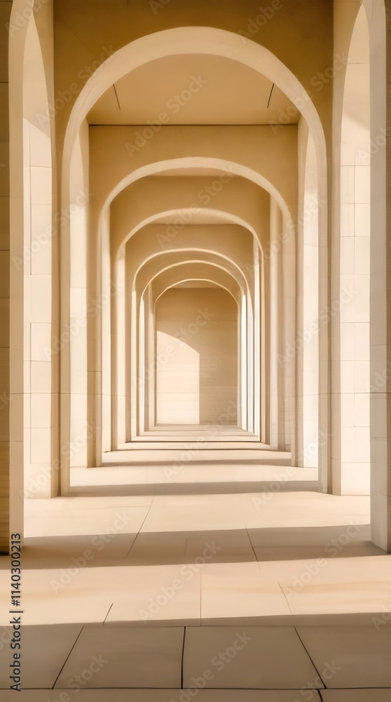 Sunlit arcade with repeating arches and shadows. Sunlit arcade with repeating arches and shadows.