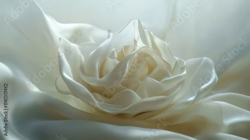 Close-up of creamy white silk fabric arranged in a rose-like shape.