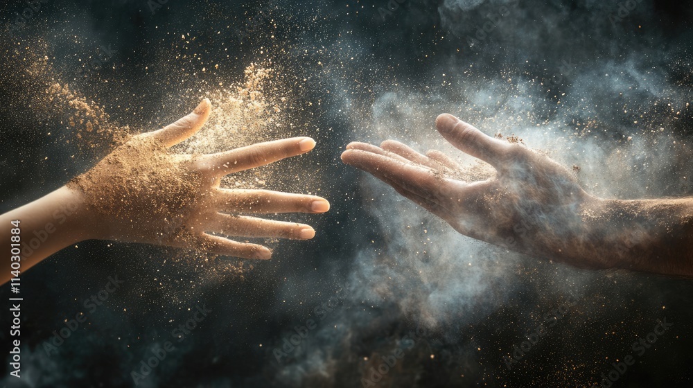 Fototapeta premium Hands Reaching Through Dust and Smoke