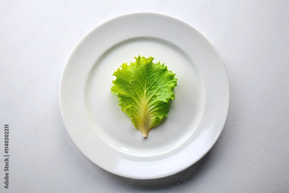 Silhouette of lettuce on porcelain plate on table Silhouette of lettuce on porcelain plate on table
