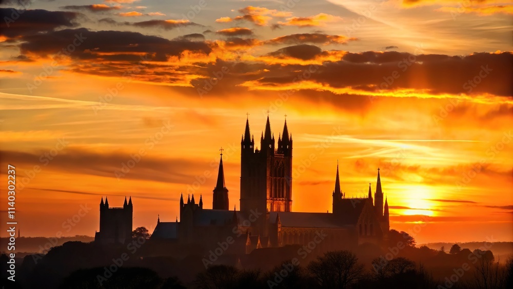 Naklejka premium Silhouette of Lincoln Cathedral at sunset