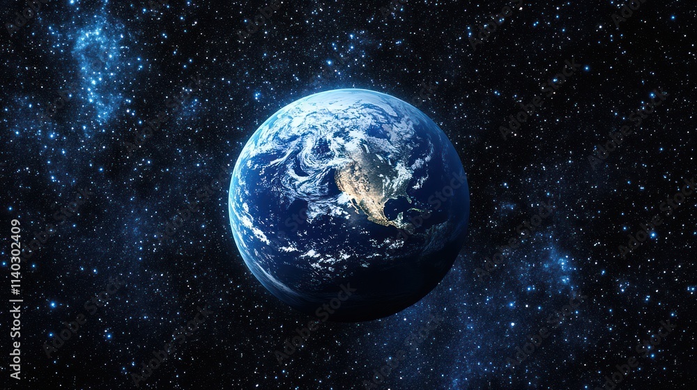 Earth in space, a vibrant blue planet surrounded by a dark universe filled with stars and nebulae. Earth in space, a vibrant blue planet surrounded by a dark universe filled with stars and nebulae.