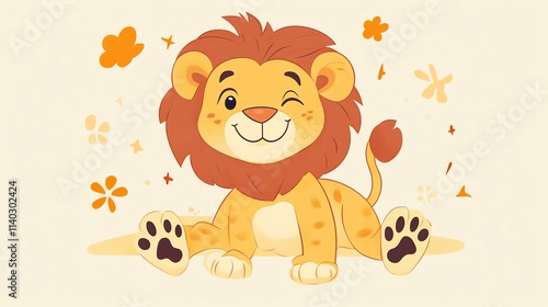 A cute cartoon lion cub winking with a light brown mane photo