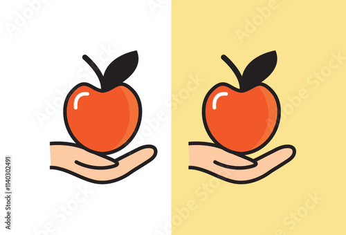 Hand holding a fresh red apple with leaves, symbolizing health and nature