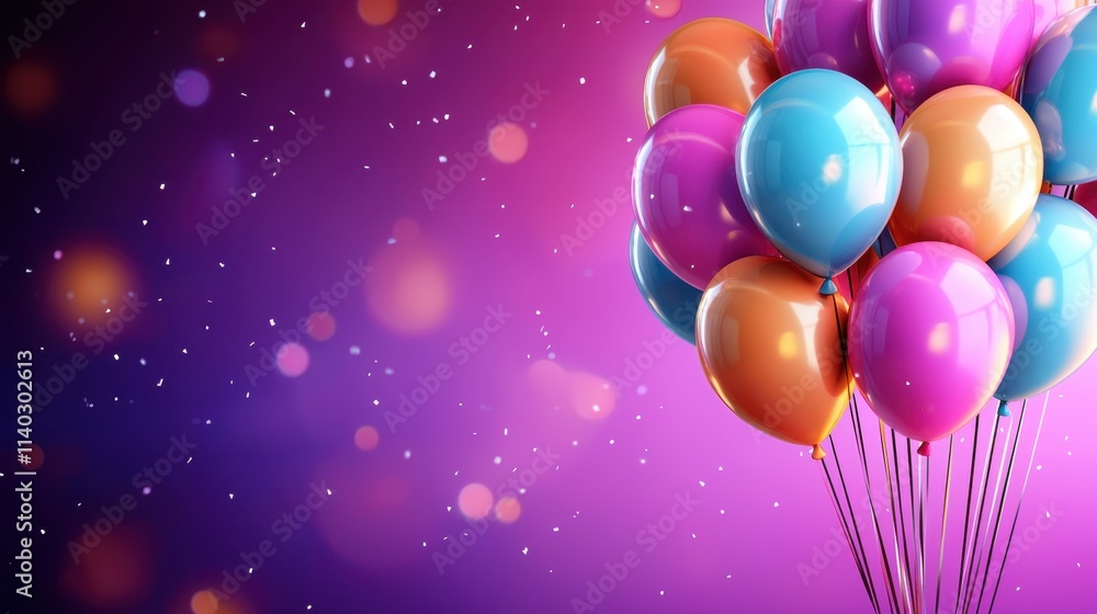 Colorful Balloons on Festive Background with Confetti Colorful Balloons on Festive Background with Confetti