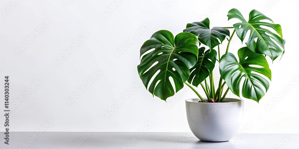 Silhouette of Monstera plant in white pot on white background Silhouette of Monstera plant in white pot on white background