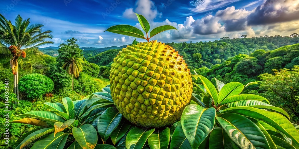 Fototapeta premium Ceiba Pentandra Fruit Panoramic: Kapok Tree, Cotton Tree, Silk-Cotton Tree, Huge Fruit, Tropical Fruit, Panoramic View, Amazing Nature, Seed Pod, Botanical Photography