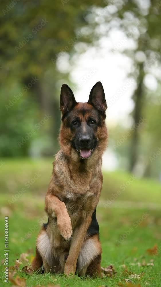german shepherd dog sitting and pawing german shepherd dog sitting and pawing