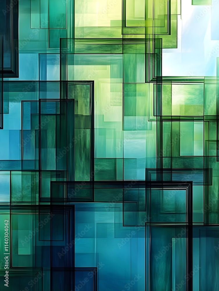 A background of overlapping translucent squares in cool blues and greens for a modern corporate look. A background of overlapping translucent squares in cool blues and greens for a modern corporate look.