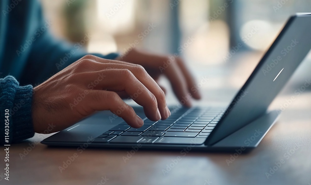 A person typing on a laptop, focused on work or study. A person typing on a laptop, focused on work or study.