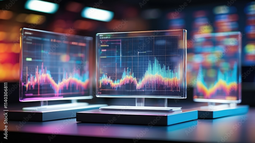 vertical display panels stand on a sleek surface, vertical display panels stand on a sleek surface,