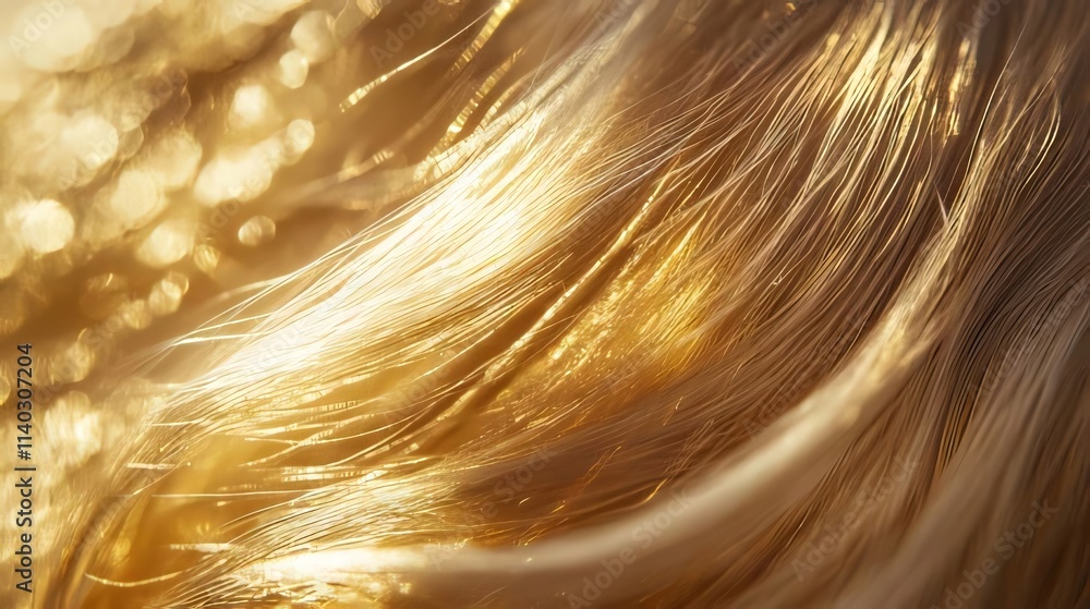 Close-up of shiny, golden blonde hair strands with bokeh background. Close-up of shiny, golden blonde hair strands with bokeh background.
