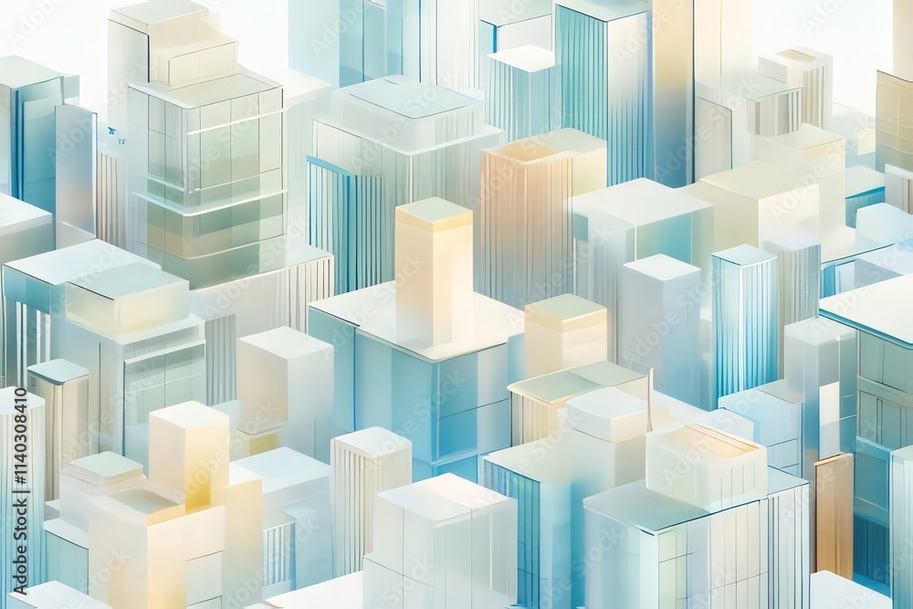 Abstract city skyline, pastel cubes and glass skyscrapers. Abstract city skyline, pastel cubes and glass skyscrapers.
