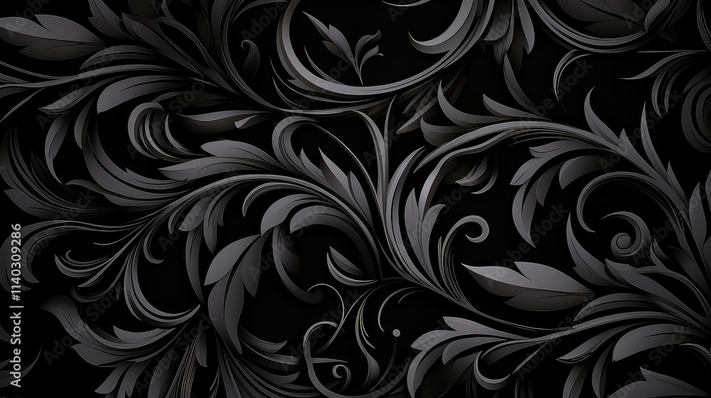 Elegant Dark Floral Swirls Black Abstract Art Design Background Elegant Dark Floral Swirls Black Abstract Art Design Background