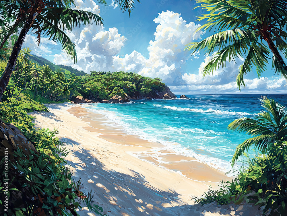 tropical beach with palm tree
