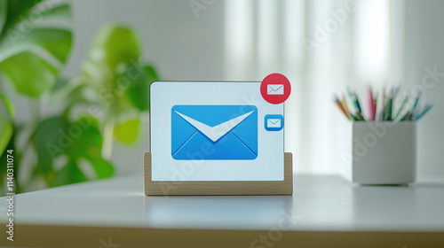 Close-up of neatly organized inbox on digital screen with blurred email icons and folders, symbolizing efficient email storage and management.