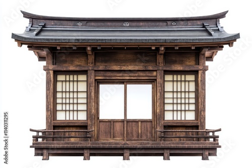 Isolated wooden window frame of a Japanese house on white background photo