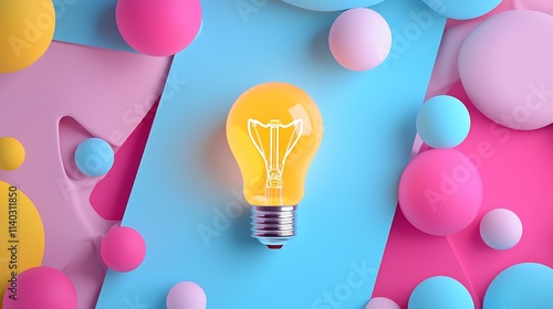 Abstract Colorful Composition with Light Bulb and Geometric Shapes