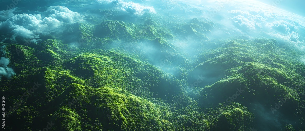 Obraz premium AIgenerated landscape showcasing the balance between lush green forests and a healthy planet Earth, representing sustainability and the interconnectedness of nature