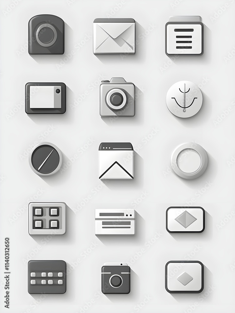 A clean grid of minimalistic icons in a monochromatic palette, spaced evenly on a light gray background. A clean grid of minimalistic icons in a monochromatic palette, spaced evenly on a light gray background.