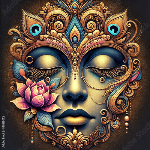 Representación de la cara de Krishna con los ojos cerrados