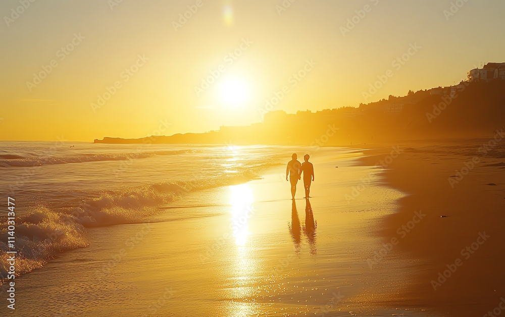Family at the beach with the sun setting on the horizon, warm golden light, soft waves, creating copy space for a serene and picturesque beach wallpaper or background Family at the beach with the sun setting on the horizon, warm golden light, soft waves, creating copy space for a serene and picturesque beach wallpaper or background