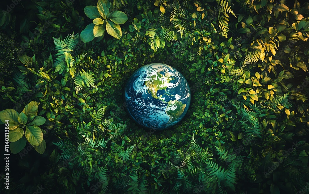 Generative AI art depicting the delicate balance of lush green nature and Earth s health, vibrant plants thriving alongside a clean, healthy planet Generative AI art depicting the delicate balance of lush green nature and Earth s health, vibrant plants thriving alongside a clean, healthy planet