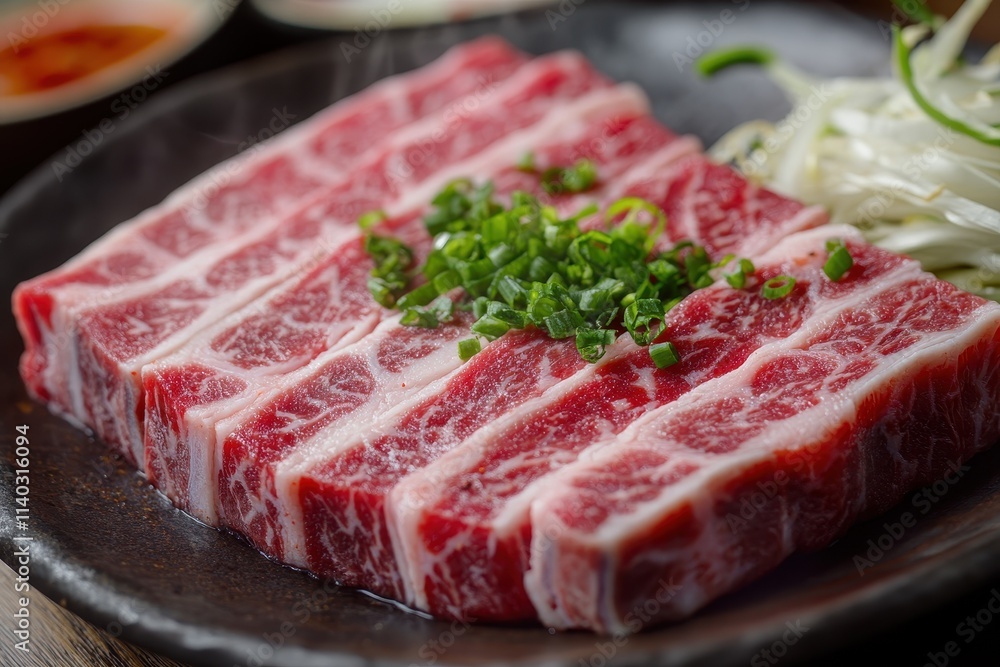 Korean cuisine featuring beef raw pork charcoal grilling seasonings ribs side dishes galbitang rice kimchi ssamjang chili garlic and radish sprouts Korean cuisine featuring beef raw pork charcoal grilling seasonings ribs side dishes galbitang rice kimchi ssamjang chili garlic and radish sprouts