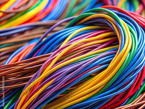 Colorful Electrical Wires, Electric Cable Background, Power Cord Texture, Wiring Installation, Electrical Supply, Energy Cable Stock Photo, Multicolored Wires Image photo