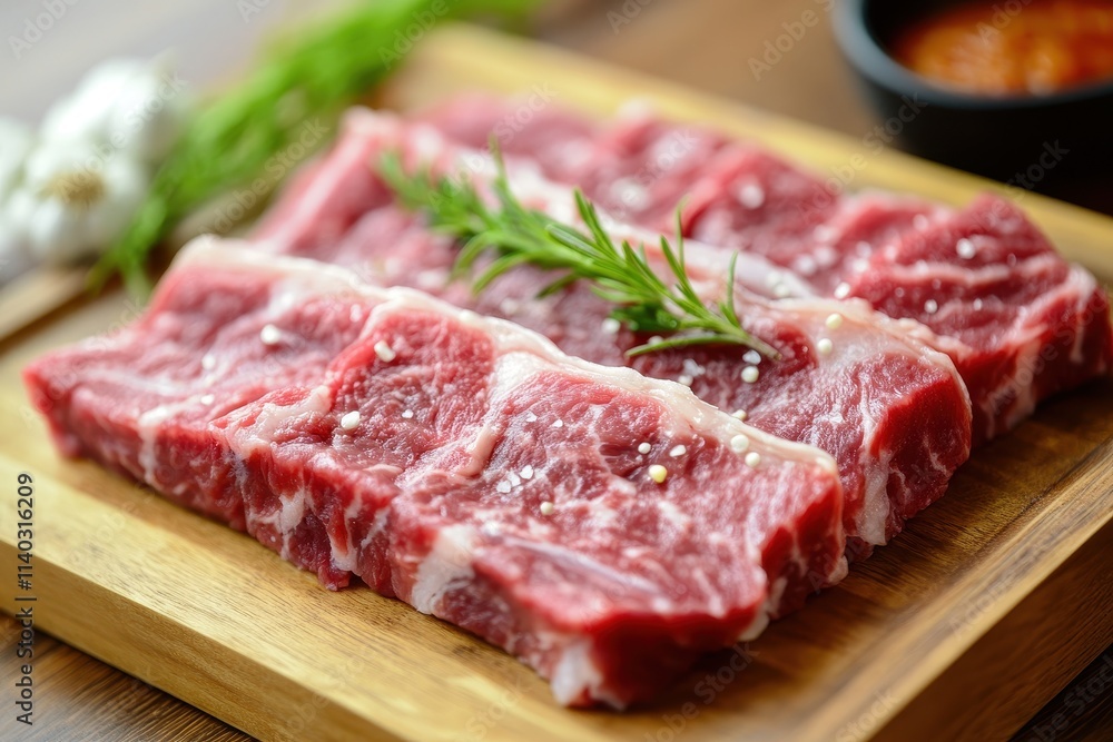 Korean cuisine featuring beef sashimi raw pork belly grilled dishes seasonings ribs side dishes soup rice kimchi dipping sauce chili garlic and radish Korean cuisine featuring beef sashimi raw pork belly grilled dishes seasonings ribs side dishes soup rice kimchi dipping sauce chili garlic and radish
