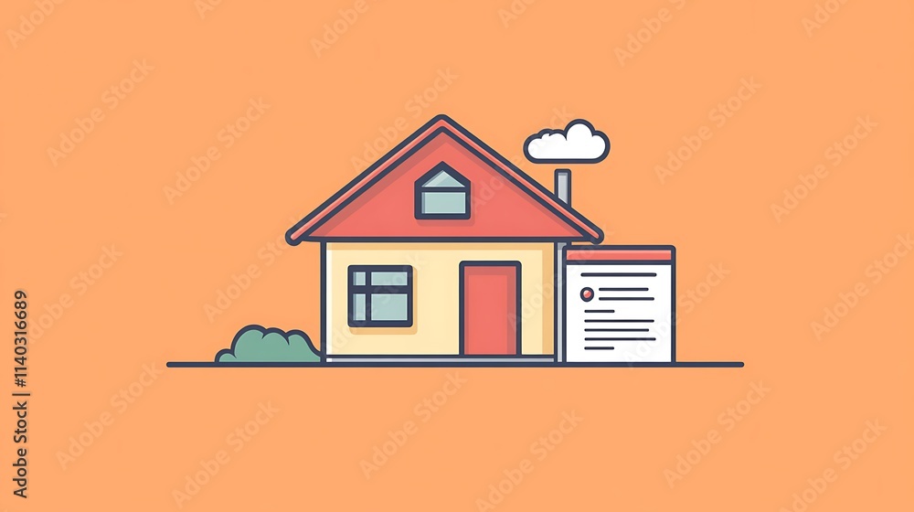 Flat illustration of a house with financial documents beside it, home loan concept Flat illustration of a house with financial documents beside it, home loan concept